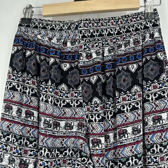 Yak & Yeti Boho Wide Leg Crop Pants Pull On Black Mixed Pattern Size XL - Picture 6 of 9